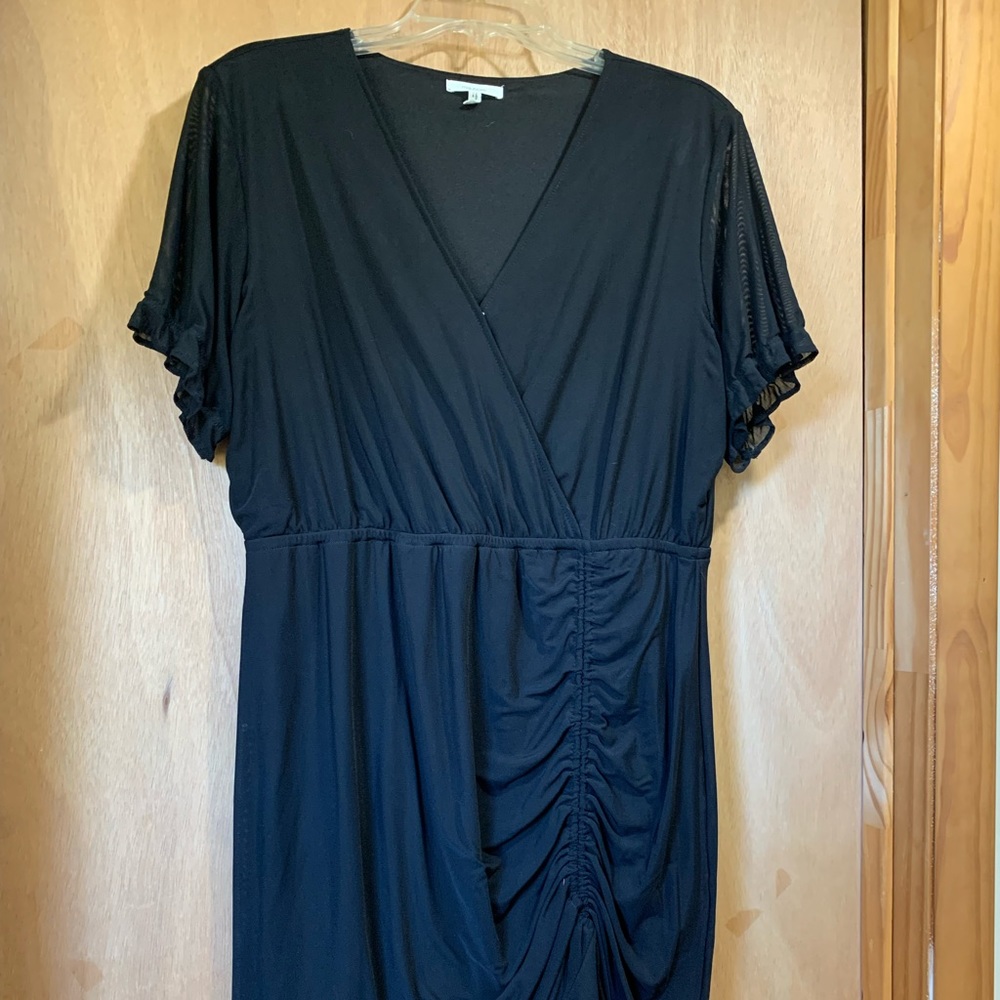 Maurices flattering black dress with ruching down front.  Comfortable too